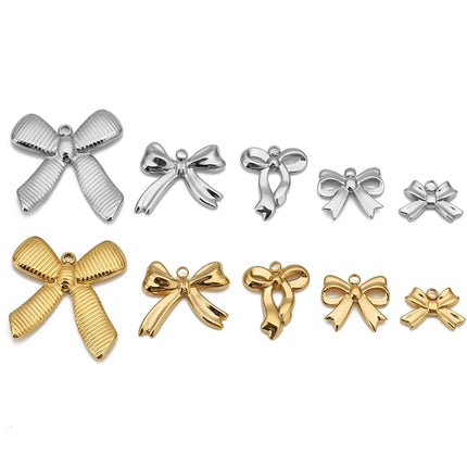 5pcs Stainless Steel Bow Knot Charms Waterproof Pvd Plated Gold Bow Pendants for DIY Earrings Bracelets Necklace Jewelry Making