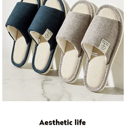 Home Linen Slippers For Men In Spring&Autumn Comfortable Bedroom Open-toed&Breathable Slippers Men's & Women's Shoes Summer