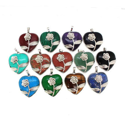 Crystal Stone Heart Shape Pendant Natural Rose Quartz Amethyst Crystal Lapis Lazui Green Aventurine Agate Women Necklace Jewelry
