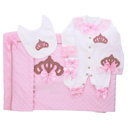 Baby Girl Boy Princess Prince Hospital Exit Newborn Bling Outfits Baby Bottles Gift Set Baby Shower Gift 5pcs Crown Romper