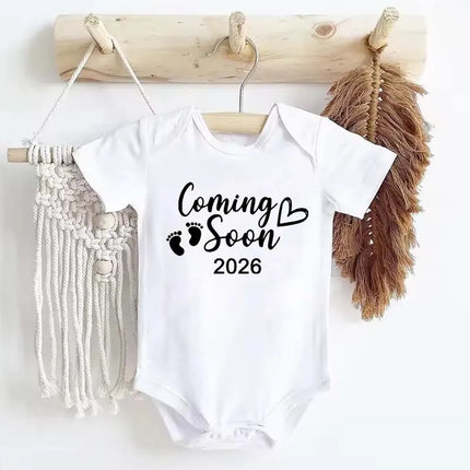 Baby Boys Girls Short Sleeve Romper Funny Coming Soon 2026 Letter Printed Newborn Clothes Infant Baby Jumpsuit Bodysuit