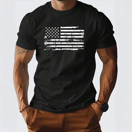 2024 New Men's Round Neck T Shirt Eagle Flag Printed T-Shirt Tops Summer Men's Sports Big Size Clothing Fitness Short Sleeve