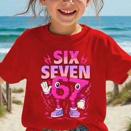 Summer Fashion Girl Short-sleeved Children's T-shirt 67 Cartoon Pattern, Printed, Casual Style, Universal Fit Top