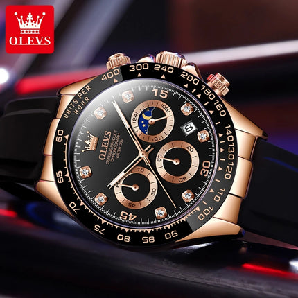 OLEVS 2875 Fashion Men's Watch Luxury Original Moon Phase Calendar Wristwatch Chronograph Luminous Waterproof Watch For Men