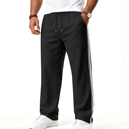 2026 Men's Color Block Webbing Jogger Pants, Drawstring Waist, Loose Straight Leg, Casual Fitness Trousers for EU US Wholesale