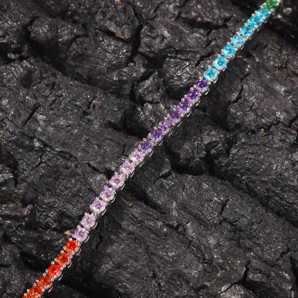 Pure Silver Rainbow Tennis Bracelet Pave 3.5MM Bling Rainbow Zircon 18K Gold Plated Beautiful Real 925 Fashion Exquisite Jewelry
