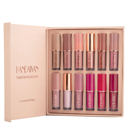 12 Color Matte Liquid Lipstick Kit Non Stick Cup Waterproof Lip Gloss Long Lasting Korean Cosmetics Makeup For Women