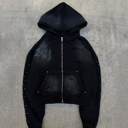 2026 New Personalized Rhinestone Hoodie Retro Street Fashion Long Sleeve Pullover Loose Versatile Casual Outerwear