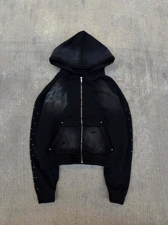 2026 New Personalized Rhinestone Hoodie Retro Street Fashion Long Sleeve Pullover Loose Versatile Casual Outerwear