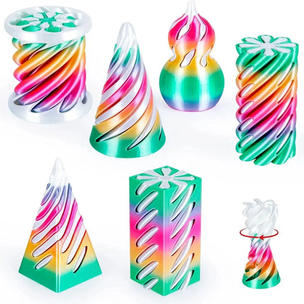6 Pack Spiral Cone Fidget Toys 3D Printed Impossible Passthrough Pyramid Pillar Gourd Helix Screw Toys for Anxiety Relaxing