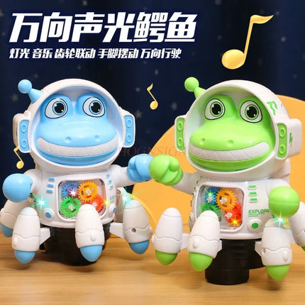 Electric space crocodile toy for children to sing and dance, 1-3 year old baby puzzle, omnidirectional walking fish