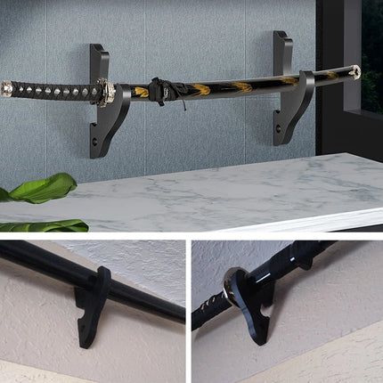 Wall Mounted Adjustable Wooden Sword Display Stand Holder Japanese Samurai Katana Wakizashi Tanto Sword Hanger Hook Storage Rack