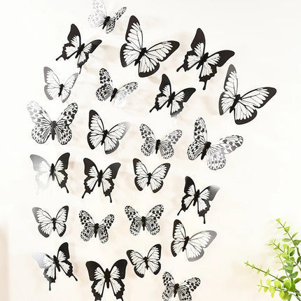 24/48pcs Black White 3D Butterfly Wall Stickers Wedding Decoration Home Bedroom Living Room DIY Butterflies Wall Decals Supplies