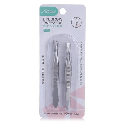 2Pcs/Set Professional Slanted/Flat Stainless Steel Hair Removal Clip Eyebrow Face Hair Remover Tweezers Eyebrow Plucking Tools
