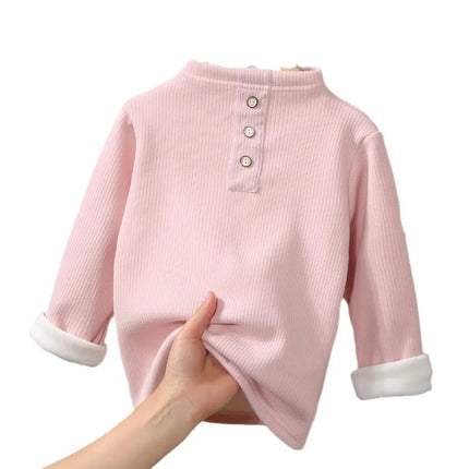 2025 New Kids Fleece Shirt Winter Warm Tops Boys Girls Fashion Casual Crewneck Tee Baby Thermal Clothes Trendy Outfit