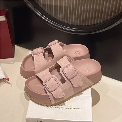 Smile Women Slippers Summer Casual Women Shoes Retro Trend With Buckle Slippers Comfortable Beach Slippers Round-headed Slippers