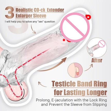 Penis Sleeve Extender Adult Sex Toy Cock Sleeve 3 Sizes Pennis Extender Penis Extension Time Sex Toy Pleasure Tools Couples