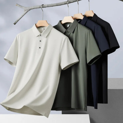Men's 175G Silk Blended Polo Shirt Cool Feeling Short Sleeve Breathable Moisture Wicking Summer Seamless Golf Top Tees in Gray