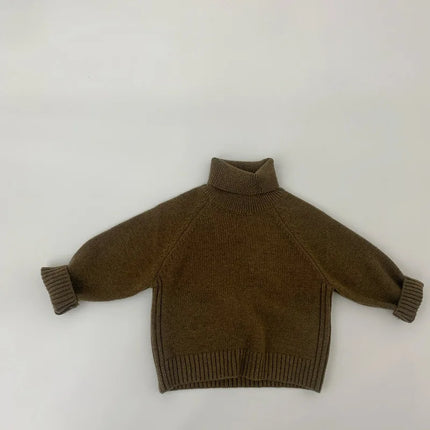 Forest style Korean version children's sweater, thick needle solid color high neck base sweater, children's thick men's and girl