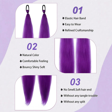 Synthetic 3 pieces/pack purple rubber band ponytail straight hair woman fluffy braided ponytail cosplay ponytail