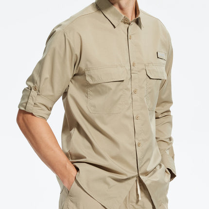 Summer Men's UPF 50+ Casual Long Sleeve Fishing Shirts, Lightweight Tactical Button Down Shirt with Breathable Back Mesh