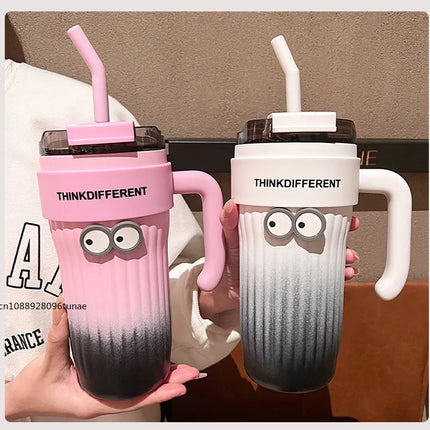 860ML Coffee Cup Outdoor Thermo Water Bottle With Straw Stainless Steel Tumbler Car Thermal Mug Keeps Cold and Heat Vacuum Flask