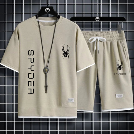 Men's Large-sized Summer Casual Fashionable Breathable Quick-drying Sports T-shirt And Shorts Set Short-sleeved Fitness Outfit