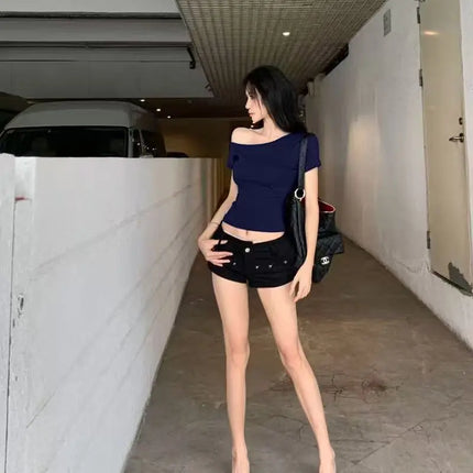 Slim Fit American Style Hot Girl Short Sleeve T-shirt 2025 Summer New Style Casual Versatile Short Length Women's Top
