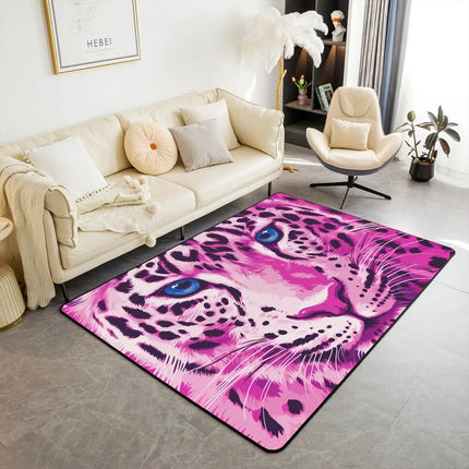 Striped Red Leopard Area Rug, Color Block Wild Animal Hide Print, Non-Slip Washable Mat for Living Room Sofa Dining Room Indoor