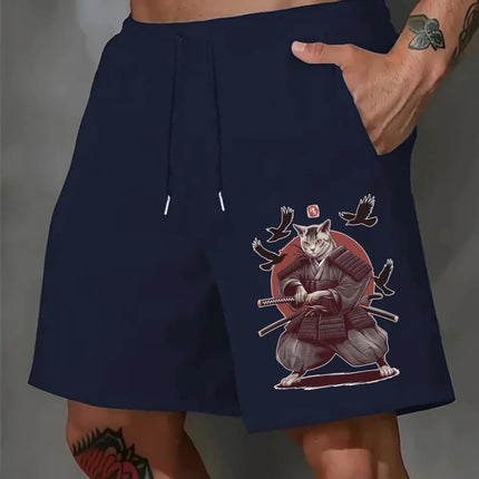 Funny Animal Cat 3D Print Men's Casual Shorts Breathable Drawstring Swim Trunks Cat Pattern Summer Sportwear Shorts Man Clothing