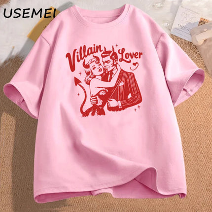 Villain Lover T-shirts Dark Romance Tee Retro Bookish Merch Graphic T Shirts Book Lover Gift YA Dark Fantasy Book Club Clothes