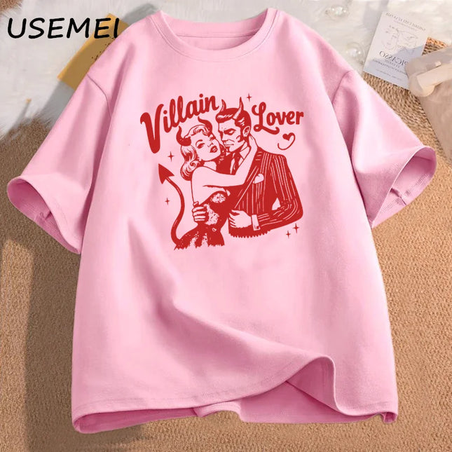 Villain Lover T-shirts Dark Romance Tee Retro Bookish Merch Graphic T Shirts Book Lover Gift YA Dark Fantasy Book Club Clothes