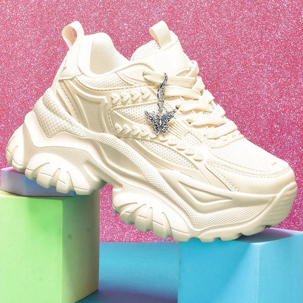 Women's Lightweight 7cm White Thick-Soled Trbottomyy Versatile Fashionable Casual Vulcanized Shoes with Silver Butterfly Decorative Pendant Chain Shoes High Water Platform Trbottomyy Versatile White Women's Comfortable Soft-S