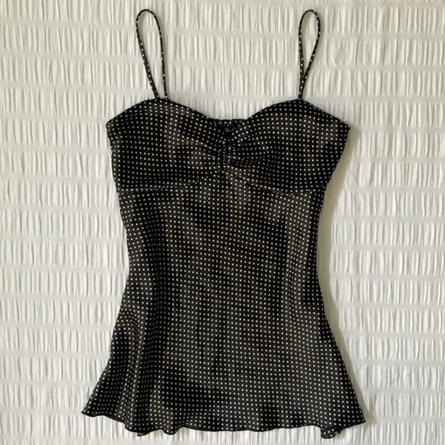 French Vintage Polka Dot Camisole Women High Street Pleated Sleeveless Y2k Tops 2000s Millennial Hottie Casual Suspender Top New