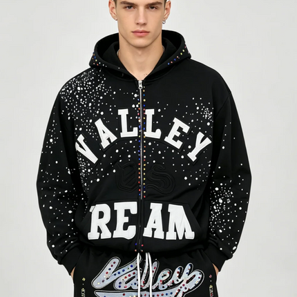 2026 New Retro Y2K Hot Diamond Letter Printed Sports Set, Hip Hop Punk Street Trendy Personalized Fashion Zipper Hoodie Pants