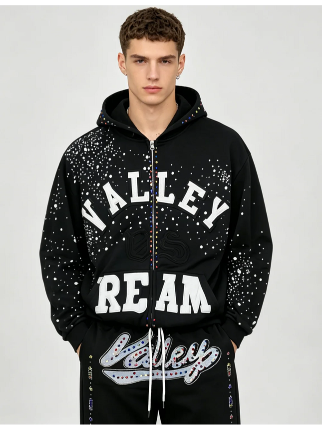 2026 New Retro Y2K Hot Diamond Letter Printed Sports Set, Hip Hop Punk Street Trendy Personalized Fashion Zipper Hoodie Pants