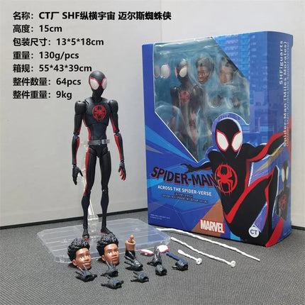 Ct Shf Across The Spider-Verse Spider-Man Miles Gwen Figure 15cm Articulated Joint Face-Swapping Doll Collectible Model Toy Gift