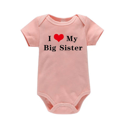 I LOVE MY Big SISTER and Brother Letter Printed Baby Outfit Newborn Short-sleeved Jumpsuit Casual Infant Romper Oneises