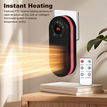 500 to 1000W Electric Heater Plug in Wall Space Heater With Timer Warmer Machine with Night Light Fast Heating For Home Office