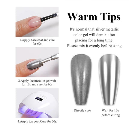 QAZIXU Metallic Silver Gel Nail Polish Painting Gel Polish Mirror Metal Effect UV LED Soak Off Semi Permanent Nail Art