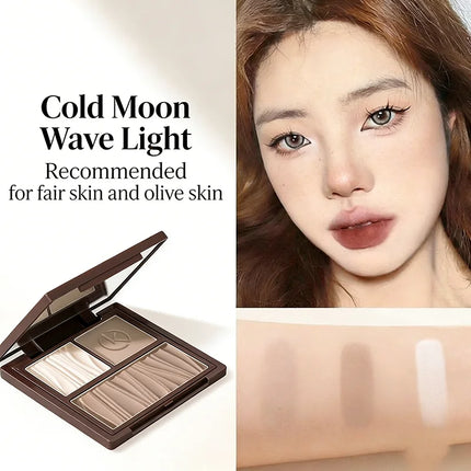 Natural Matte 3-in-1 Contour Palette - Highlighter Bronzer Blush Face Sculpting Powder Kit - Valentine's Day Makeup Gift Set