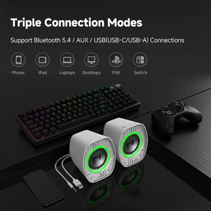 Edifier Hecate G1000 II Computer Speakers Bluetooth V5.4 PC Speaker USB-C USB-A 3.5mm Inputs RGB Lighting Effects 4W RMS