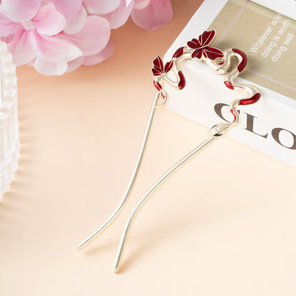 Serpentine U-Shaped Hair Stick Hairpin Snake Butterfly Tassel Hair Stick New Coiled Hair Alloy Women Jewelry Hair Accessories
