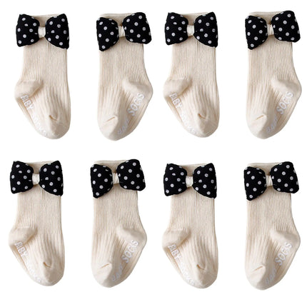 1/4pairs 0-2Y Cute Baby Girls' Cotton Mid-calf Socks Solid Bowknot Non-slip Sockens Toddler Kids Spring & Autumn Newborn Socks