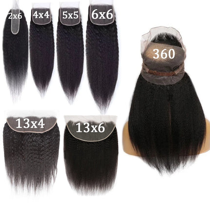 Kinky Straight Lace Closure Human Hair 2x6 4x4 5x5 HD Lace Closure Yaki Straight 13x4 13x6 Full Lace Frontal with 360 Lace