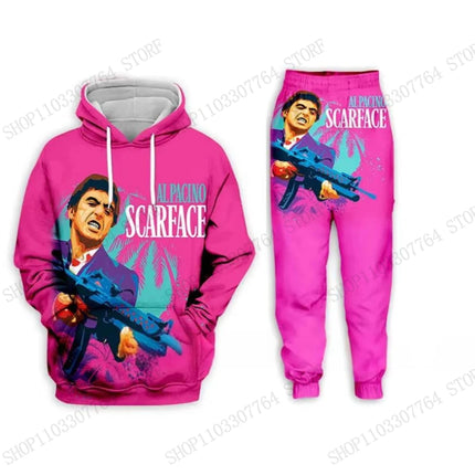 New Men Hoodie Pant Set Movie Scarface 3d Print Set Men Women Fashion Hoodie + Sweatpants 2Pcs Sets Sport Tracksuit Tony Montana