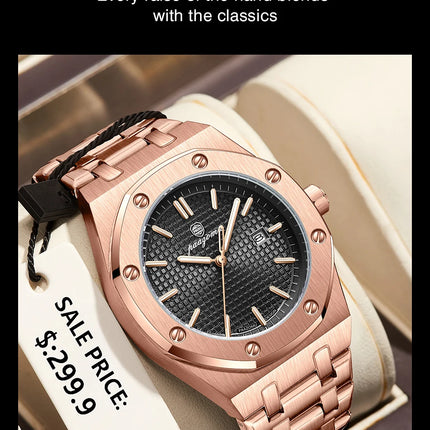 PAAZOMU Luxury Watches For Men Stainless Steel Waterproof Luminous Man Watch Date Week Fashion Casual Men's Quartz Watch Reloj