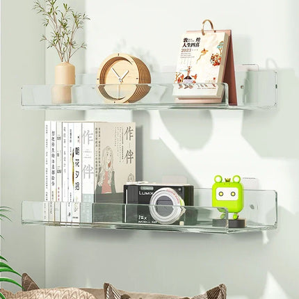 Wall Mounted Acrylic Storage Rack No Punching Floating Shelf Clear Thick Display Stick Bathroom Kitchen Bathroom Organizer