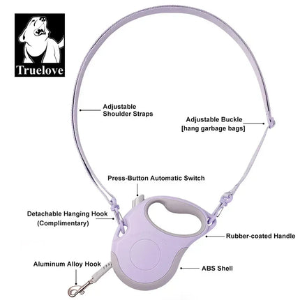 Truelove Tangle-Free Retractable Dog Leash 16 Ft Strong Nylon Tape One-Handed Brake Pause Lock for Dog Cat Owners Reliable TLL5001