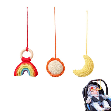Baby Wooden Gym Pendant Toy Soft Felt Music Rattle Cotton Crochet Mobile Crib Teether Pendant For Infant Activity Gym Toys Gift